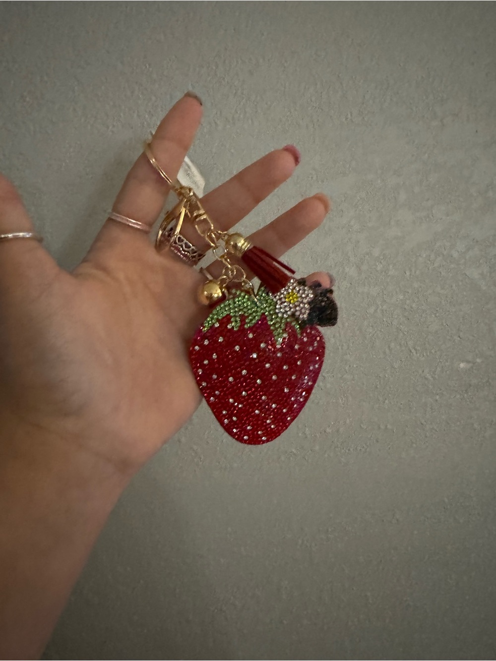 Fashion Jewelry Red Crystal Strawberry Key & Card Holder Charm